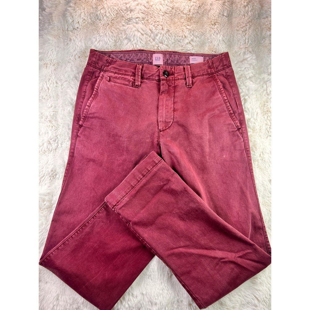 Gap Mens Straight Leg Chino Pants 28x30 Burgundy Faded Wash Cotton Trousers A8
